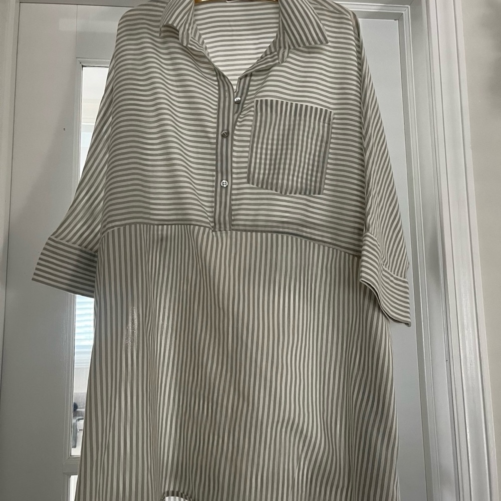 Zara Gray White Striped Button-Up Shirt